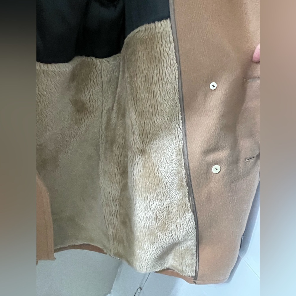 VTG 1970s Stratojac Men's Wool Tan Double Breasted Coat Fur Lining USA Size 38 - Picture 9 of 14